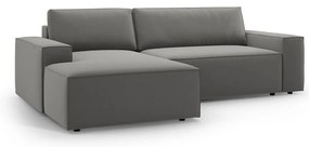 Svetlosivá zamatová rozkladacia/s úložným priestorom rohová pohovka (ľavý roh/s leňoškou) Jodie – Micadoni