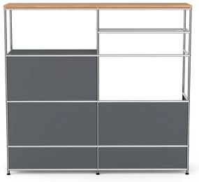 Kovová komoda »CN3« s drevenou doskou, 1 tyčou na oblečenie, 1 priehradkou a 3 zásuvkami, sivá