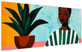 Obraz - Žena s kvetinou (120x50 cm)