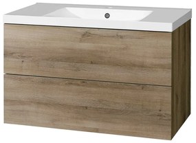 Mereo Aira, kúpeľňová skrinka s umývadlom z liateho mramoru 101 cm, dub Halifax, MER-CN742M