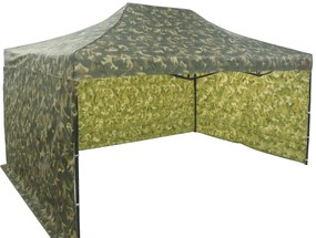Rýchlorozkladací nožnicový stan 3x4,5m – oceľový, 3 bočné plachty, Maskáčová