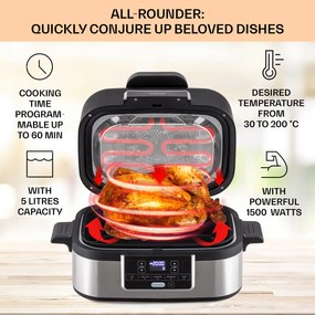 Klarstein Combo Air, teplovzdušná fritéza s grilom, 1500 W, 4,5 l grilovací kôš, 2,5 l fritovací kôš, 5 programov