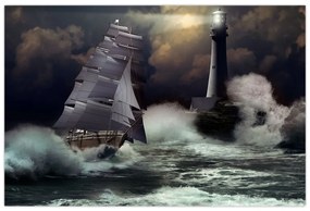 Obraz - Loď plávajúca cez búrlivé vlny (90x60 cm)
