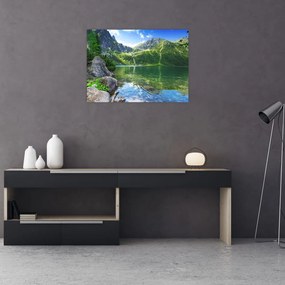 Sklenený obraz jazera v Tatrách (70x50 cm)
