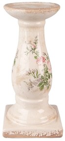 Béžový keramický svietnik s ružami Rossia - Ø12*24 cm