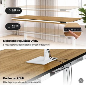 Elektrický písací stôl sit-stand so zásuvkou a bezdrôtovou nabíjačkou Qi biely/zlatý dub, 1600 mm: ELLIS