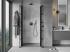 Mexen MIST, 2-krídlové sprchové dvere (d+d) 100x200 cm, 6mm číre sklo s čiernym vzorom, čierny profil, 8A7-100-000-70-77