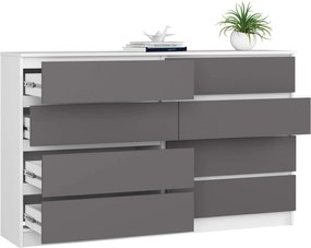 Komoda Kuba 160 cm 8 zásuviek biela/grafit
