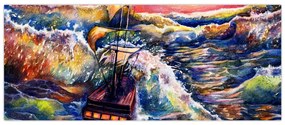 Obraz - Loď na oceánskych vlnách, aquarel (120x50 cm)