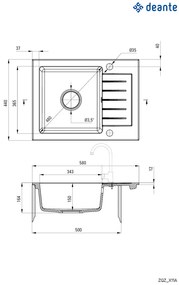 Deante Zorba, granitový drez 580x440x164 mm Z/KO, 3,5" + priestorovo úsporný sifón, 1-komorový, piesková, ZQZ_711A
