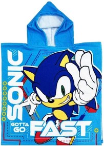 Rýchloschnúce detské pončo - osuška s kapucňou Ježko Sonic - 55 x 110 cm