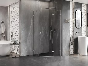 Mexen Lunar, výklopný päťuholníkový sprchový kút pravý 100 x 100 cm, 8mm číre sklo, oceľový profil, 831-100P-100L-97-00-P
