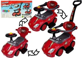 LEAN CARS Detské odrážadlo 3v1 Mega Car s vodiacou tyčou, červené