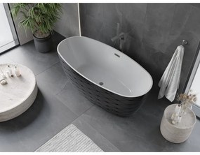 Mexen Olea, voľne stojaca vaňa, vzor, 170 × 80 cm, biela-čierna, grafitový prepad, 52821708075-66