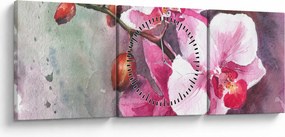 Obraz - Orchidey, aquarel (s hodinami) (90x30 cm)