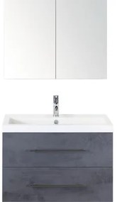 Kúpeľňový nábytkový set Sanox Straight farba čela betón antracitovo sivá ŠxVxH 80 x 170 x 40 cm s umývadlom z minerálnej liatiny a zrkadlovou skrinkou