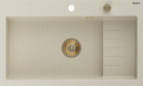 Mexen Omar granitový kuchynský drez 1-komorový 800 x 480 mm, béžový, sifón zlatý - 6520801005-69-G