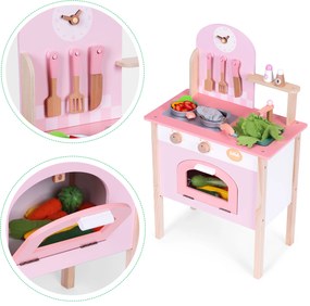 Detská kuchynka ružová s 8 príslušenstvom, batéria na rúru, drez, ECOTOYS