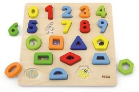 Viga Drevené vkladacie puzzle Viga Čísla a tvary