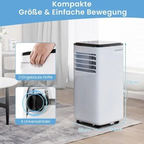 Mobilná klimatizácia 9000 BTU s výfukovou hadicou 4 v 1 s chladením Biela