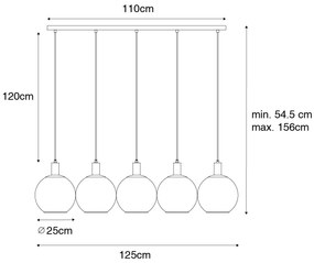 Dizajnové závesné svietidlo čierne so zlatým sklom 5-svetlo - Bert