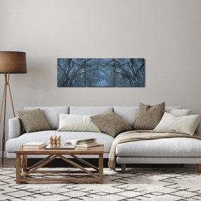 Obraz lesa v hmle (s hodinami) (90x30 cm)