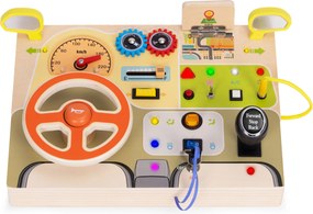 ECOTOYS LED senzorická drevená manipulačná doska pre deti vzdelávací panel auto volant 14 prvkov