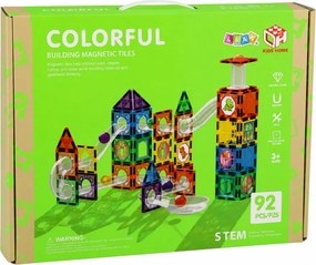LEAN Toys Magnetické stavebné kocky – dráha pre guličky STEM s motívom dinosaurov, 92 dielov