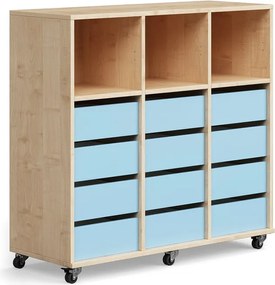 Úložná skriňa CASPER, 12 zásuviek, 3 priehradky, breza, modrá