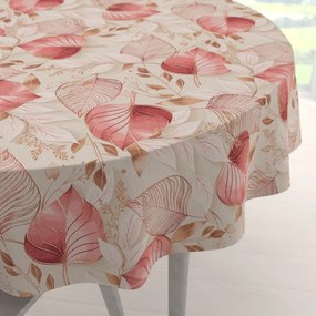 Biante Veľký dekoračný okrúhly obrus Leona LN-172 Ružovo-vínové listy na režnom Ø 160 cm