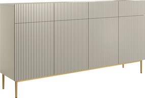 Štvor dverová komoda Nicole 200 cm so šuplíkmi s ryhovaným čelom - kasmír / zlaté nohy