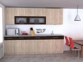 Kuchynská linka Nevada, biely lesk / dub sonoma(prac. doska 2,6m)