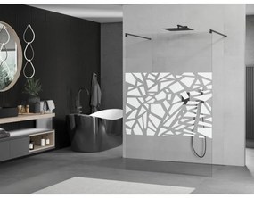 Mexen Kioto, priechodná sprchová zástena 100 x 200 cm, 8mm sklo číre/biely vzor, 2x čierna stabilizačná rozpera, 800-100-002-70-85