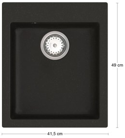 Granitový kuchynský drez so sifónom Odi ONB 01-42 41,5x49 cm - čierna