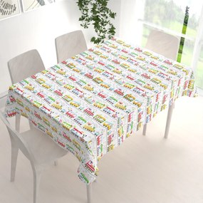 Biante Detský bavlnený obdĺžnikový obrus Sandra SA-328 Vláčik so zvieratkami na bielom 50x100 cm