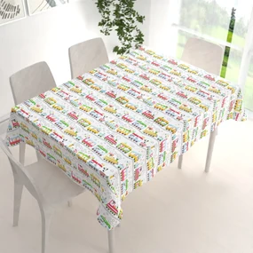 Biante Detský bavlnený obdĺžnikový obrus Sandra SA-328 Vláčik so zvieratkami na bielom 120x140 cm