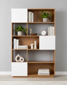 Knižnica Nevada, prírodný dub s bielymi dvierkami, 110 cm (BS02)