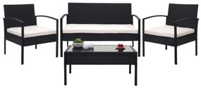 Záhradná súprava 2 kresiel, pohovky a stolíka HWC-F56 - čierna, krémové vankúše