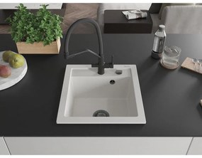 Mexen Vito, 1-komorový granitový drez 520x490x210 mm, drezová batéria Duo, biela, 6503-20-671701-70-B