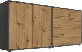 XXXLutz ŠIROKÁ KOMODA, antracitová, dub artisan, 158/73/33 cm MID.YOU - Komody - 001067002004