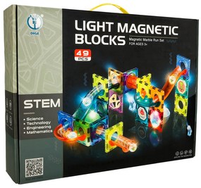 Magnetická stavebnica KIK – svietiaca guľôčková dráha Marble, 49 dielov