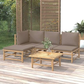 5-dielna záhradná sedacia súprava sivohnedé vankúše bambus 3155113
