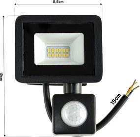 LED reflektor 10W 900lm so senzorom pohybu, súmrakový reflektor IP65