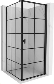Mexen Mist-B, 1-krídlový výklopný sprchový kút, pravý, 90 x 90 cm, číre sklo-čierna mriežka, 8A2T-090-090-70-77-P