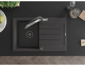 Mexen Bruno, 1-komorový granitový drez 795x495x200 mm a drezová batéria Duo, čierna škvrnitá, 6513-76-671701-07-B