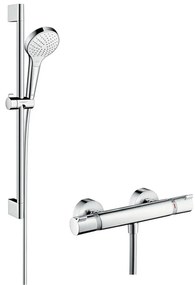 Hansgrohe Croma Select S, sprchová súprava Vario s termostatom Ecostat Comfort a sprchovou tyčou 65 cm, biela/chrómová, HAN-27013400