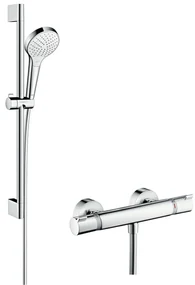 Hansgrohe Croma Select S, sprchová súprava Vario s termostatom Ecostat Comfort a sprchovou tyčou 65 cm, biela/chrómová, HAN-27013400