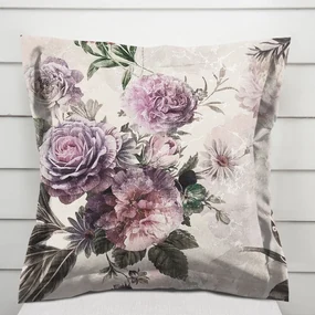 Biante Dekoračná obliečka na vankúš s lemom Parma PM-112 Fialové kvety na smotanovom 40 x 40 cm