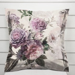 Biante Dekoračná obliečka na vankúš s lemom Parma PM-112 Fialové kvety na smotanovom 45 x 45 cm