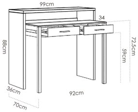 Dvojitý písací stôl v minimalistickom dizajne Seven